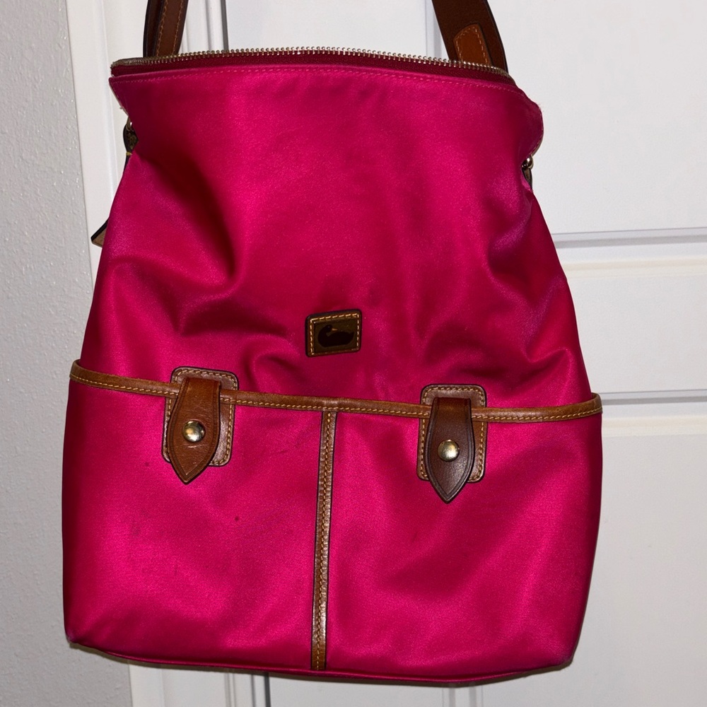 Dooney & Bourke Women’s Pink Shoulder Tote Bag with Brown Leather Trim - Picture 12 of 12
